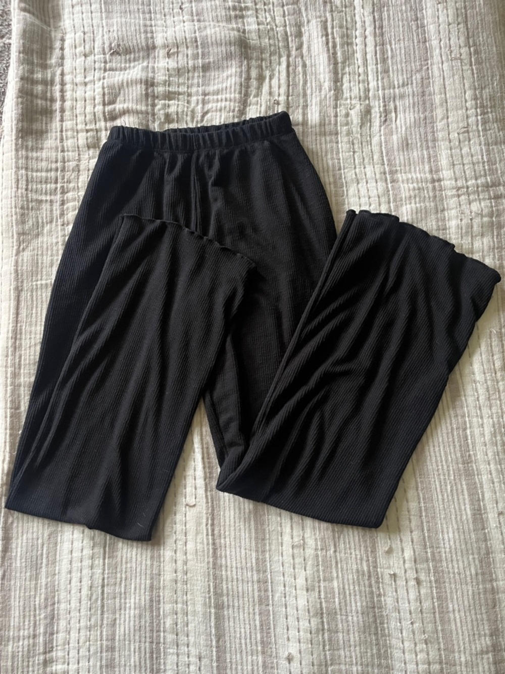 Women's Black Ribbed Lounge Pants | M